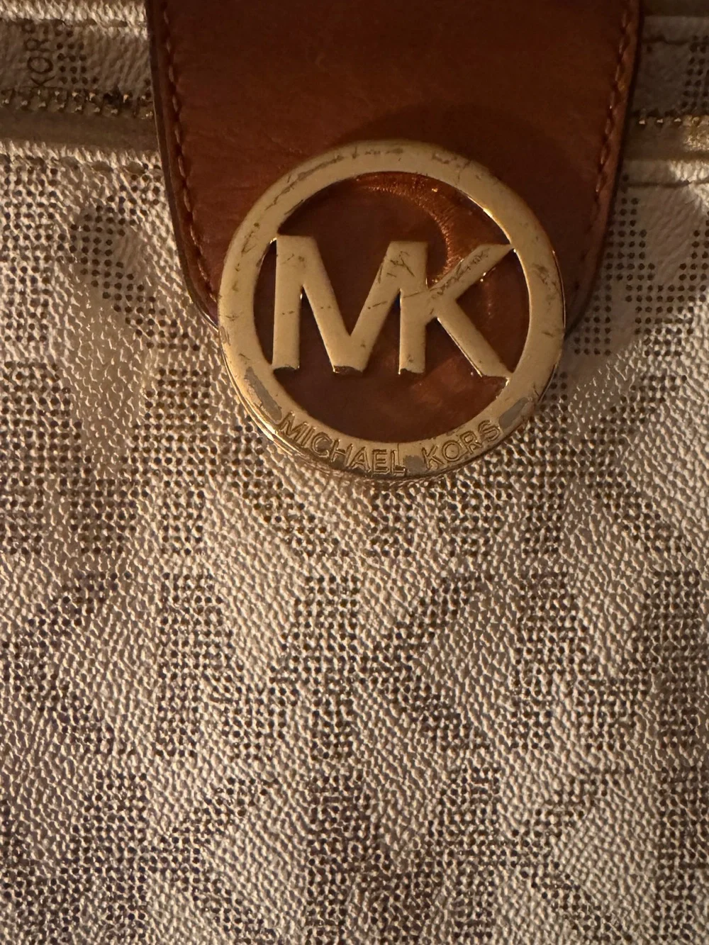 Michael Kors Beige and Brown MK Logo Crossbody Bag